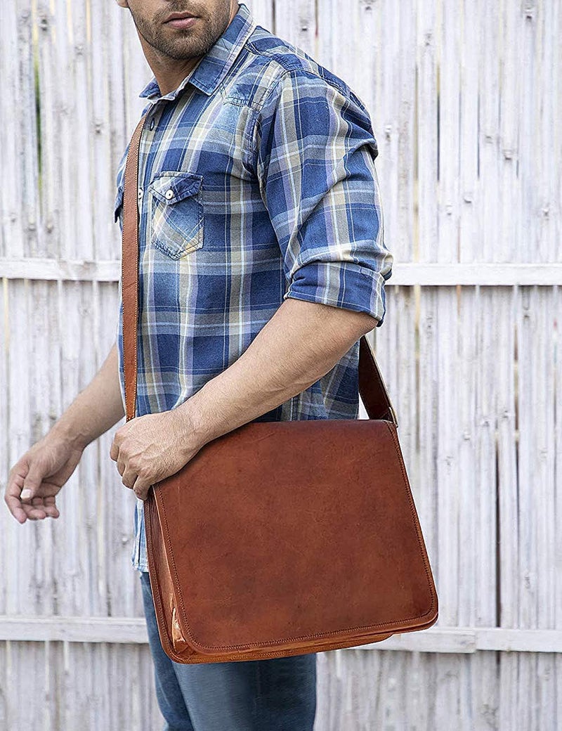 RUSTIC TOWN 15 inch Vintage Crossbody Full Grain Leather Laptop Messenger Bag - Image 3